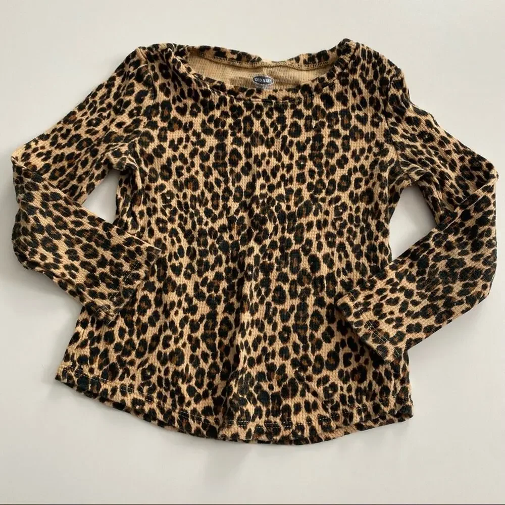 Old Navy Leopard Long Sleeve top 2T waffle knit top